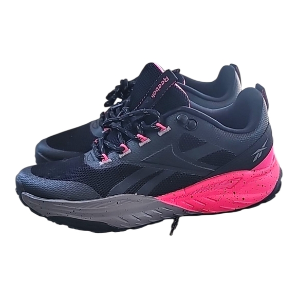 Reebok Cross Trainer Shoes Womens Sz 6 Black Pink Athletic Trainers Sneakers - Picture 1 of 8